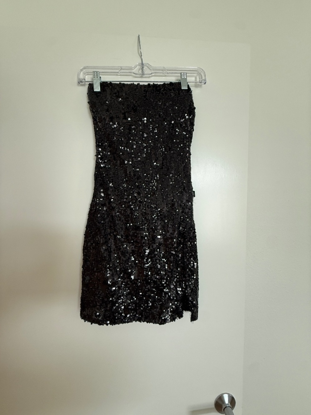 Windsor Black Strapless Sequin Lace Up Mini Dress- M